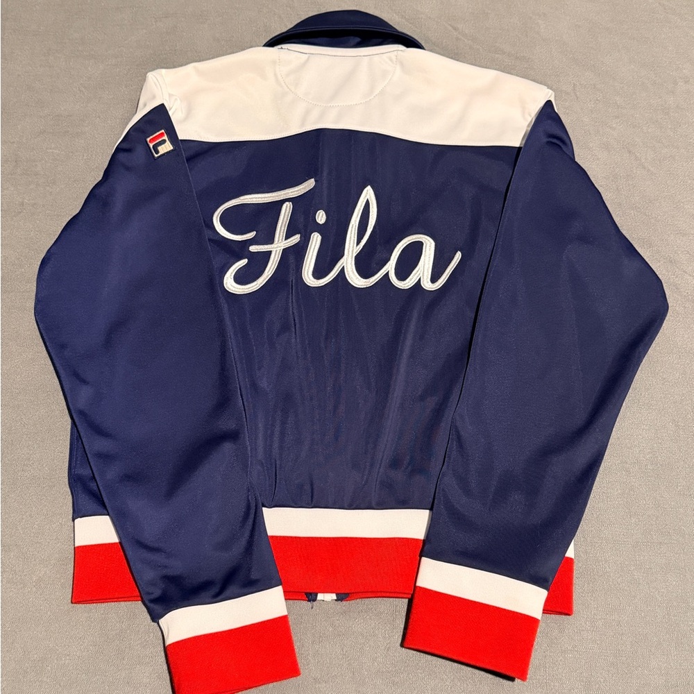 Vintage Fila Sport jacket full zip up front Blue with red and white stripes